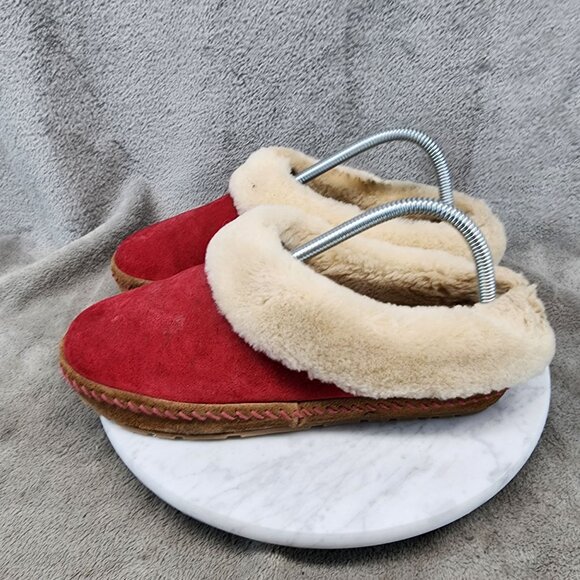 L.L. Bean Shoes Womens Size 7 Red Leather Wicked Good Slip On Slippers *Read* - Picture 1 of 9